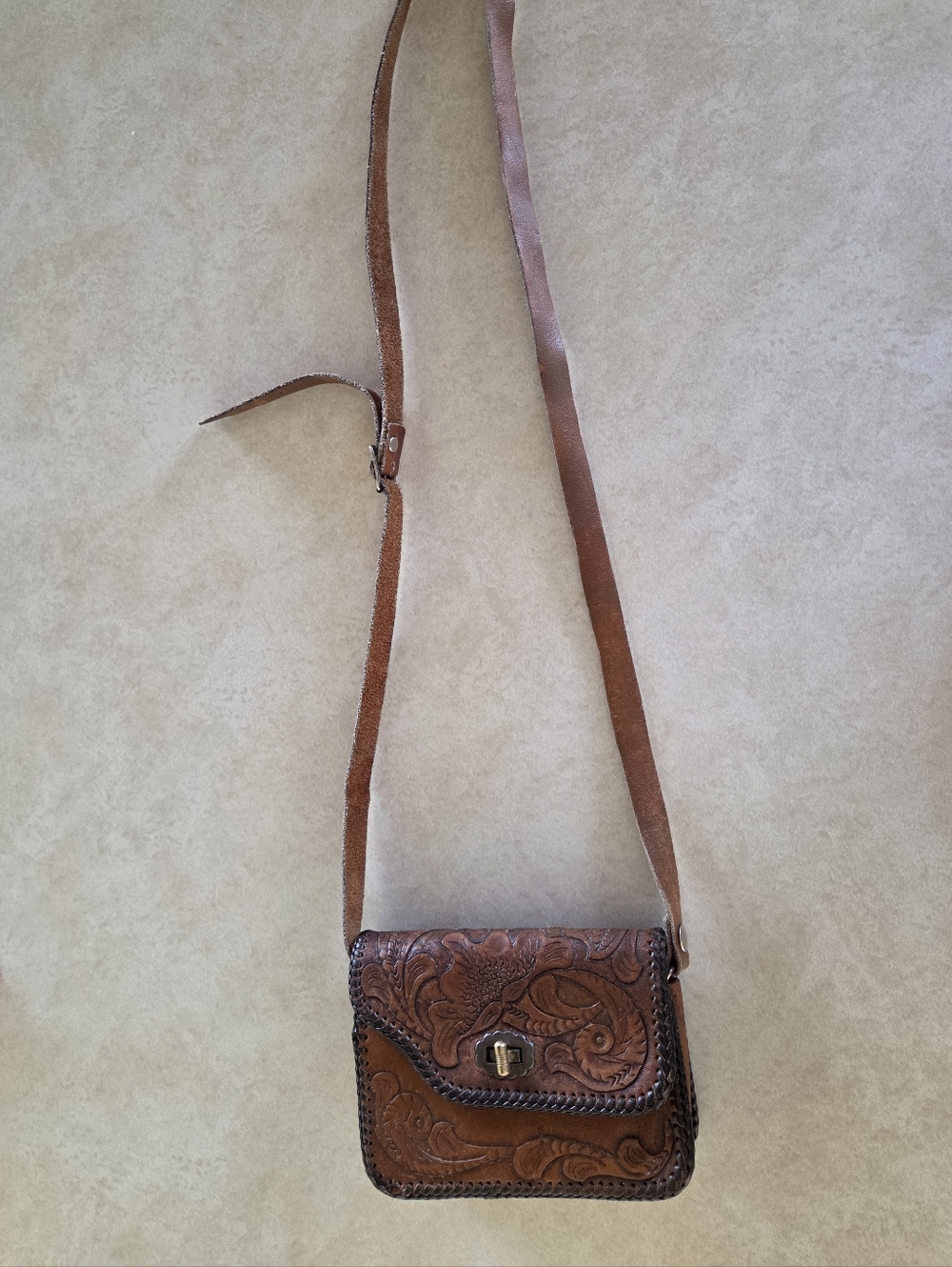 Western Leather Tooled Crossbody Bag in Brown